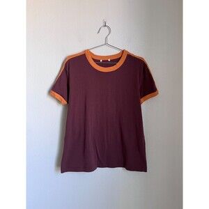 Zara Men's Contrast Stripe Crew Neck Tee in Wine/Orange Size LARGE